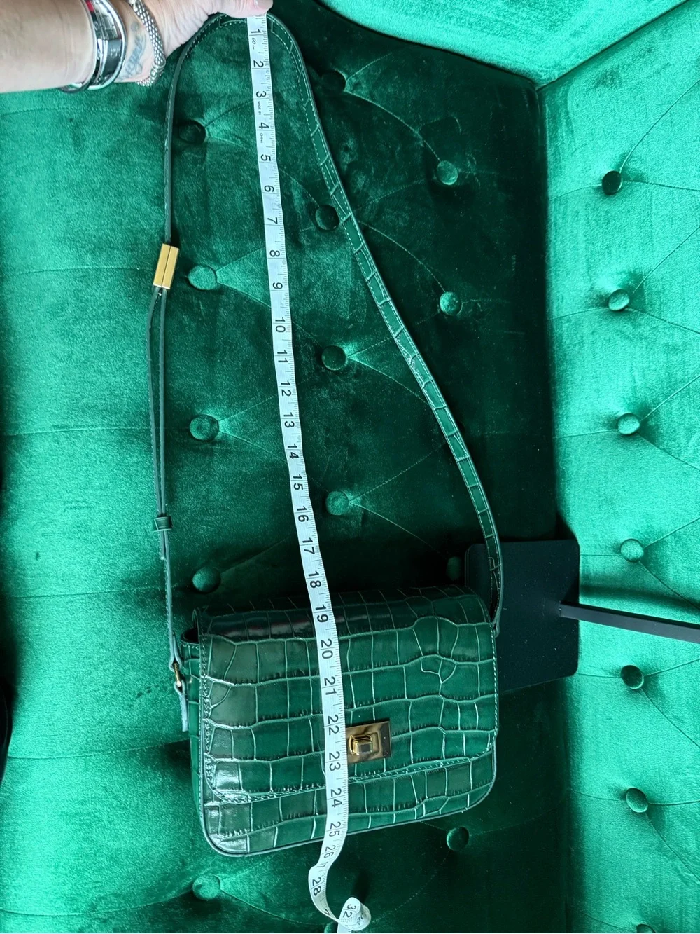J.Crew Edie Old Forest Green Croc Embossed Italian Leather Crossbody NWT